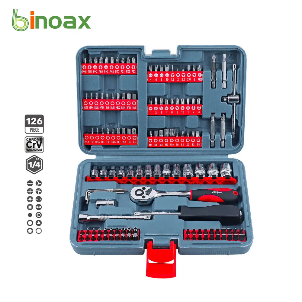 

Binoax 126 в 1 Набор торцевых ключей с трещоткой стандартный набор торцевых ключей Phillips с CRV 1/4 дюйма торцевой ключ ручной инструмент для ремонта