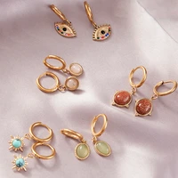 vintage evil eye zircon inlay dangle earrings euramerican trendy stainless steel gold plated dropping oil earrings jewelry gifts