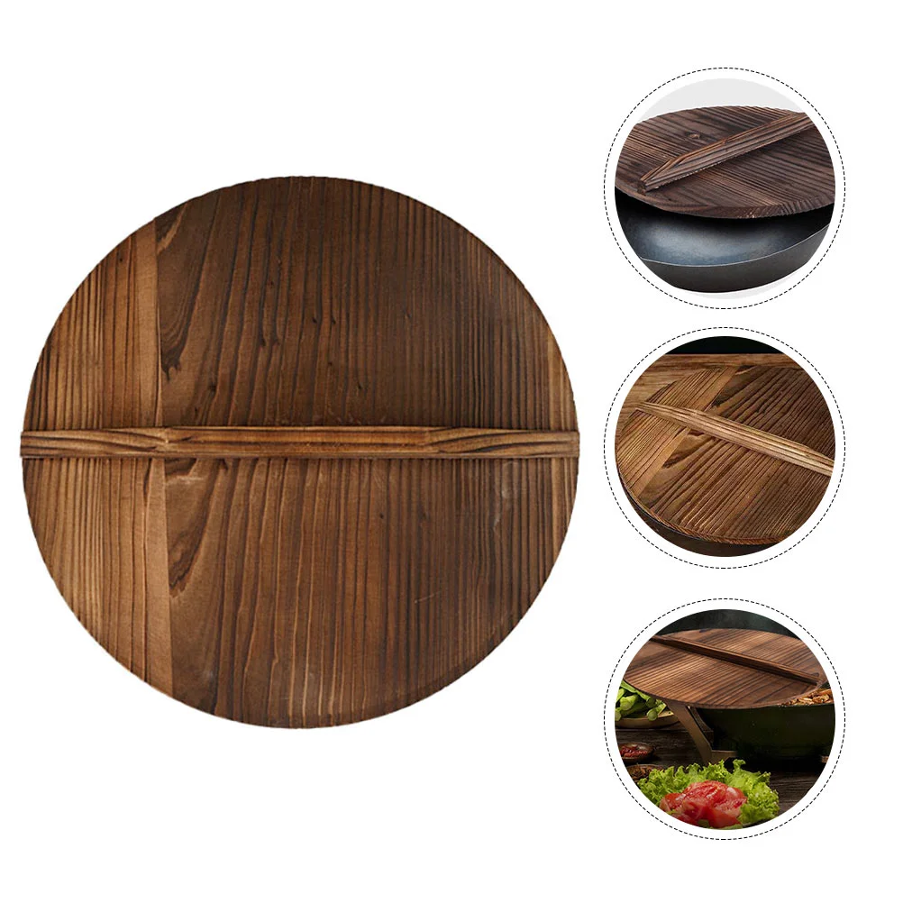 

Carbonized Fir Pot Lid Splicing Cover Kitchen Frying Pan Stainless Steel Wok Wooden Protector Anti Oil Splashing Tools