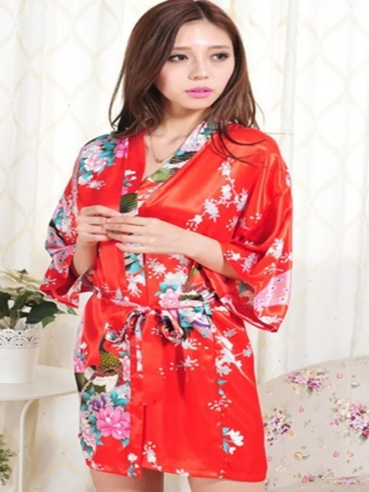 1 шт. элегантная Красная атласная ночная рубашка с цветочным принтом коротким