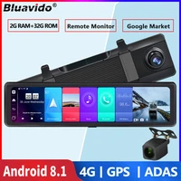 bluavido 12 inch 4g android dual camera car mirror video recorder gps navigation adas 1080p dash cams remote surveillance wifi