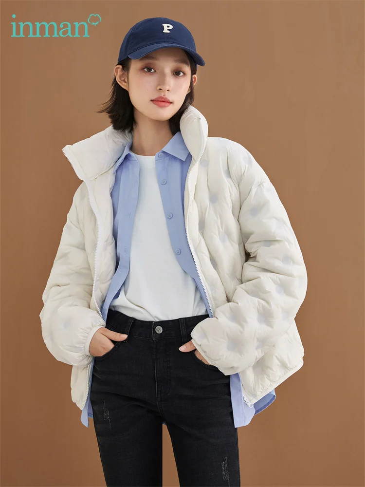 

INMAN Women's Winter Down Jacket Windproof Stand Collar Loose Cute Little 90 suede Short Women Down Coat