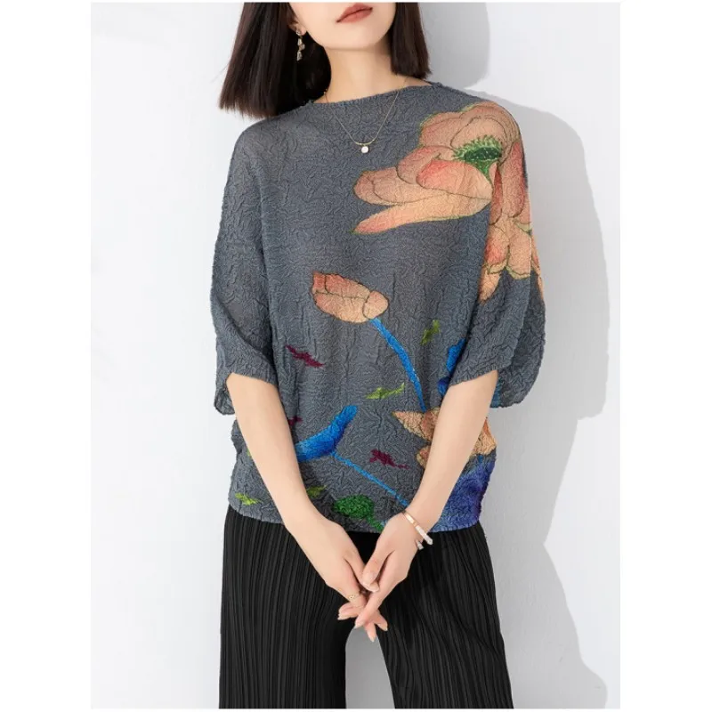 

Женский Свободный Повседневный модный плиссированный топ с принтом, осень 2023