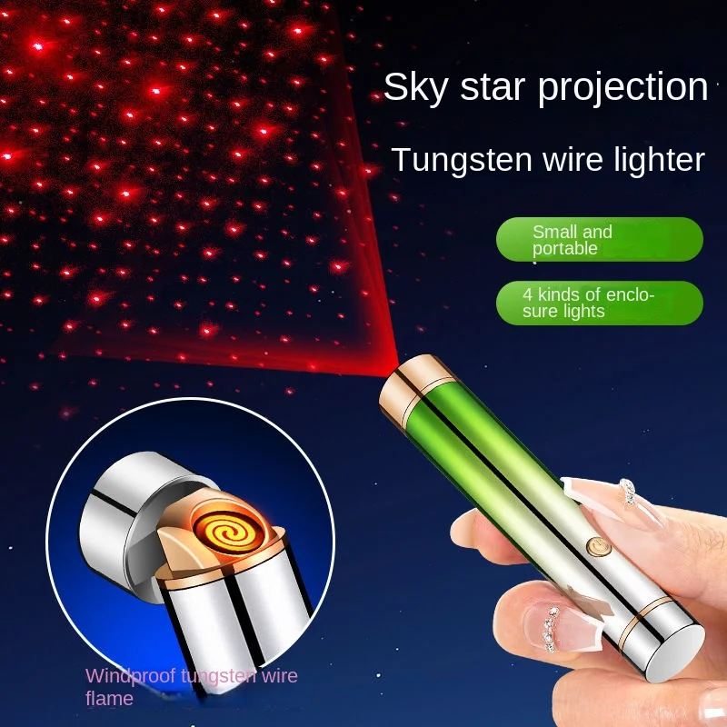 

Projection starry USB rechargeable electric tungsten cigarette lighter, LED fingertip spinner lighter, decompression toy gift