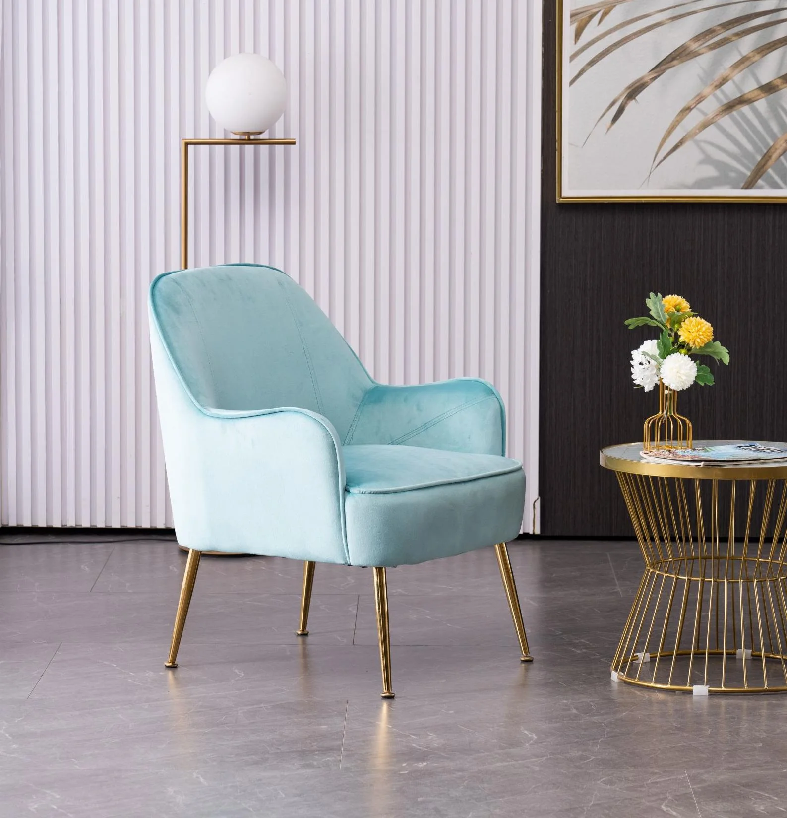 

Home Chair Modern Soft Velvet Material Dark Green Ergonomics Accent Chair Living Room Chair With Gold Legs And Adjustable Legs