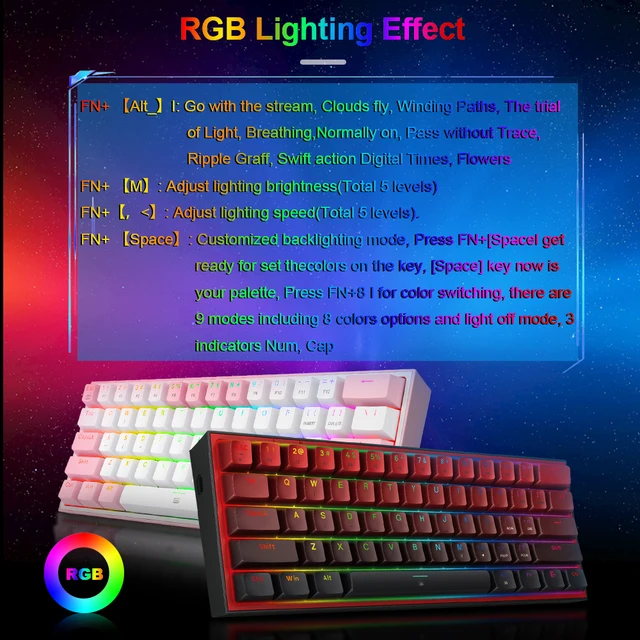 K617 RGB USB Mini Mechanical Gaming Wired Keyboard Red Switch 61 Key Gamer for Computer PC Laptop detachable cable 2