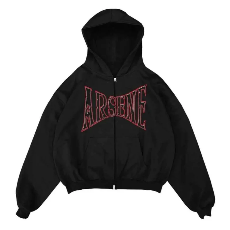 

Retro American Streetwear Women Alphabet Pattern Oversized Sweatshirt Women Y2K Clothes Wide Harajuku Casual Zip Hoodie Women
