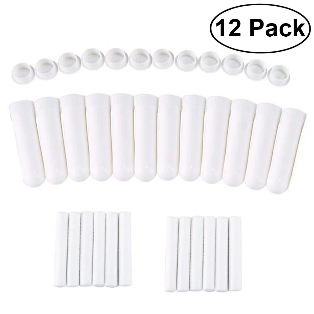 

12 Sets Nasal Inhaler Empty Refillable Bottle Inhaler with Cotton Wicks