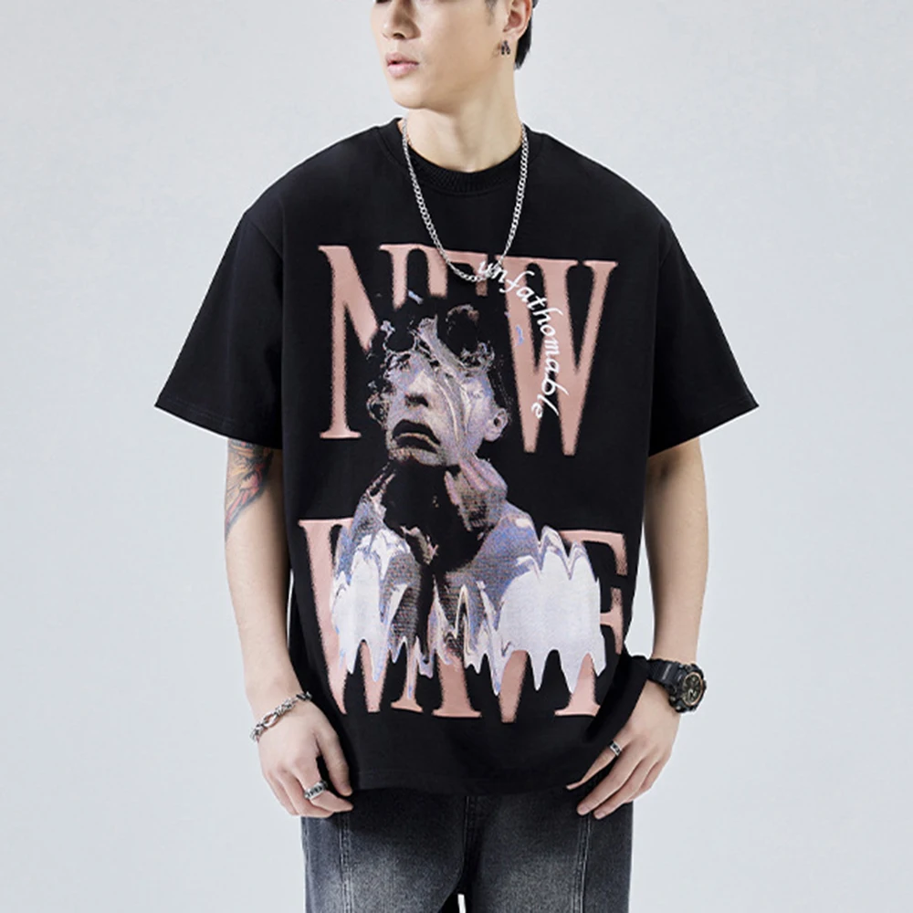 

Футболка мужская хлопковая с принтом, винтажная Повседневная тенниска с круглым вырезом, свободная Базовая майка, Классическая рубашка, лето