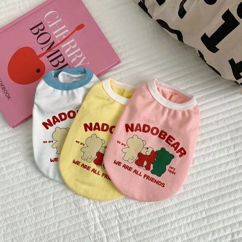 

Жилет с медведем, одежда для собак, мультяшная футболка, одежда для маленьких собак, милая летняя одежда с принтом Йорков, белая одежда для м...