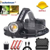 8000lm xhp70 2 led headlamp xhp70 most powerful yellow or white led headlight fishing camping zoom torch use 318650 batteries