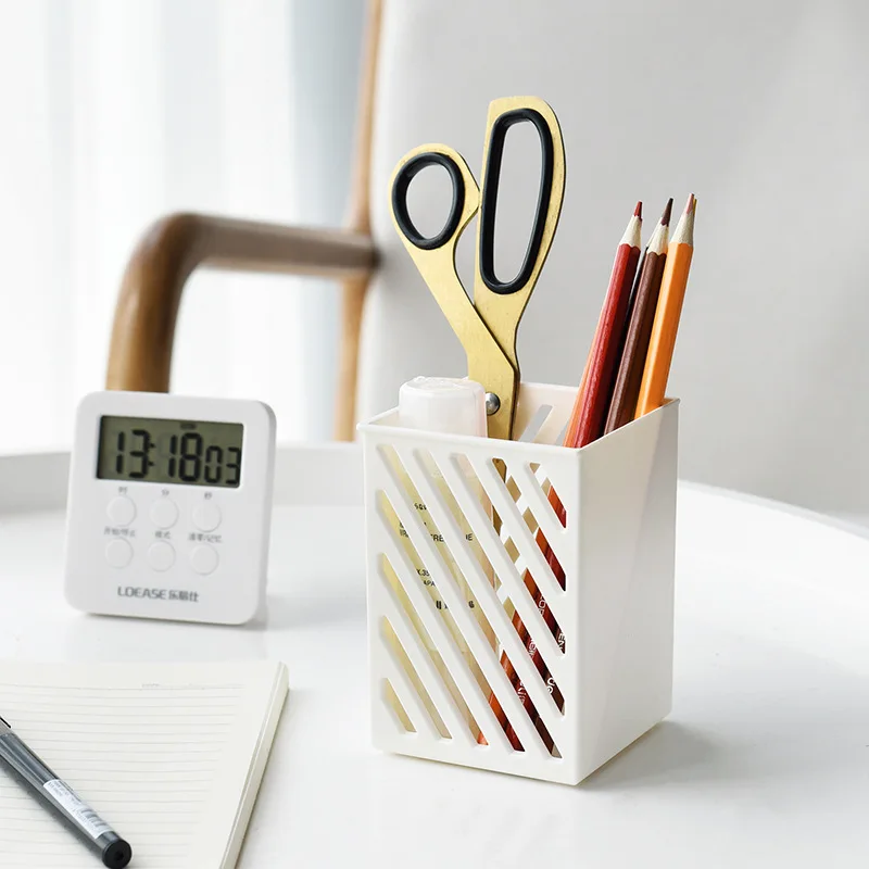 

Simple white hollow office desk pen holder creative wall storage makeup brush seamless sticker storage tube