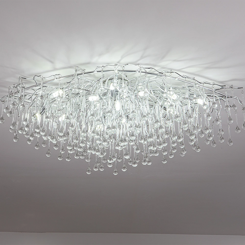 American Silver Rectangular Chandelier for Living Room Restaurant Hanging Crystal Ceiling Lamp Raindrop Pendant Lighting Fixture images - 6