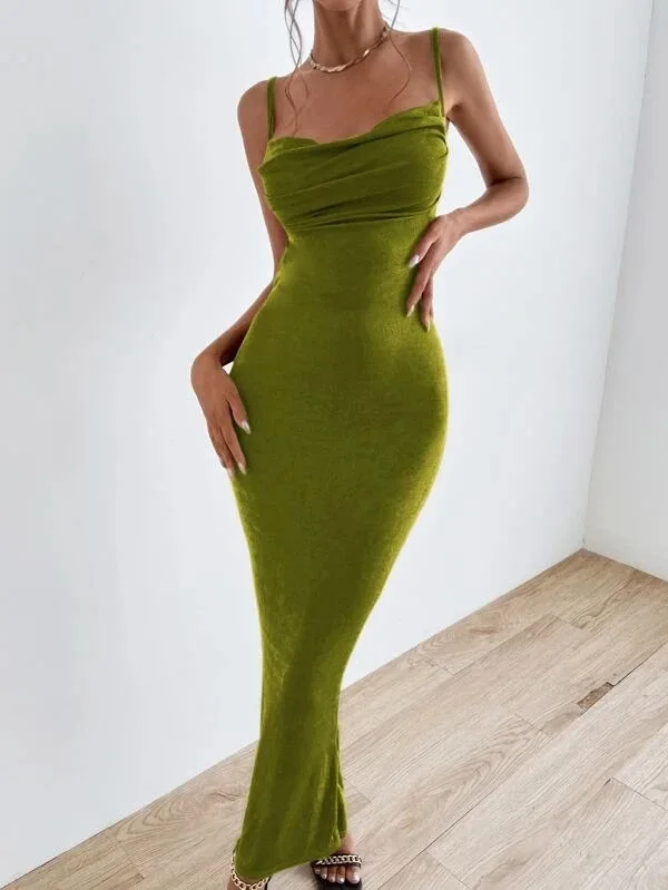 

Women Skinny Lady Solid Pure Color Summer Dress with Suspenders In 2023 Backless High Waist Slim Sexy Long Dress.