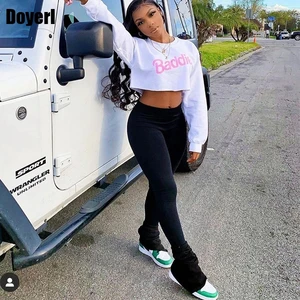 Леггинсы в складку с разрезом, джоггеры, спортивные брюки, женская уличная одежда 2022, черные длинные расклешенные брюки с высокой талией и рюшами