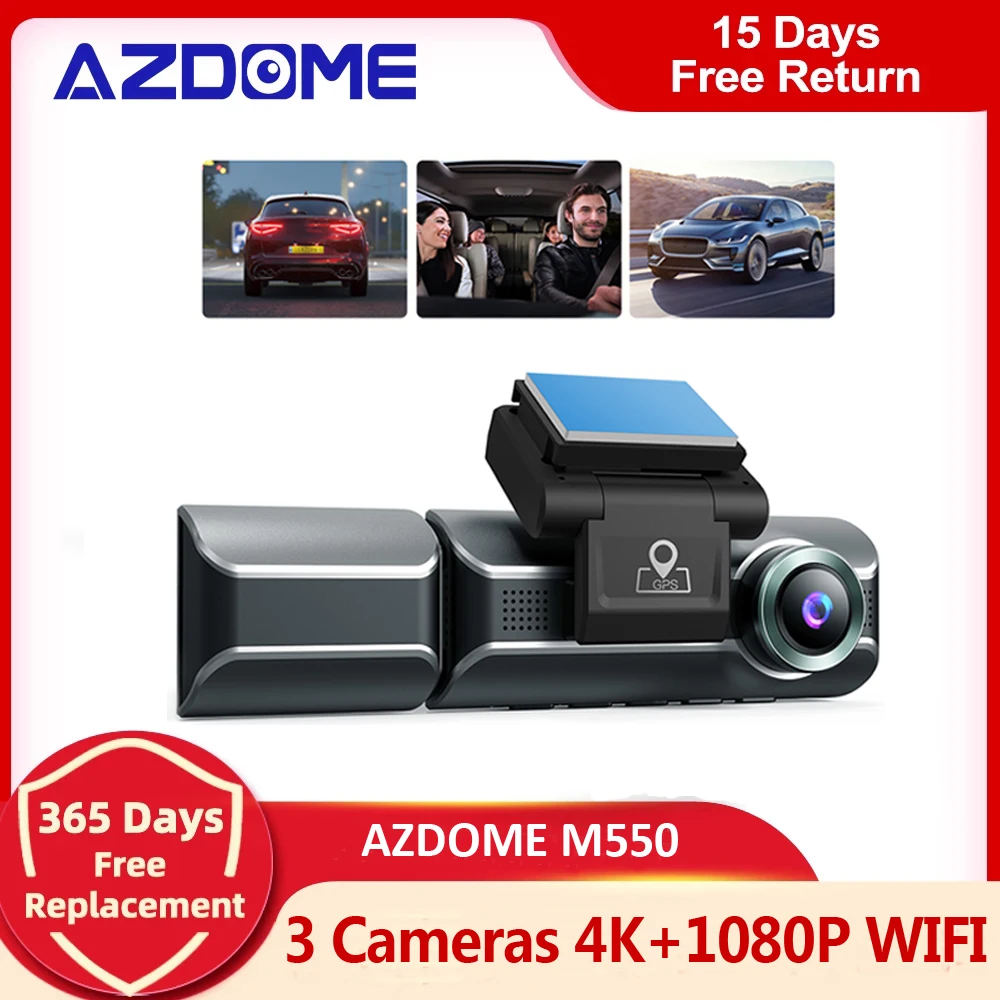 AZDOME M550 видеорегистратор 4K + 1080P фронтальная задняя и каютная внутренняя