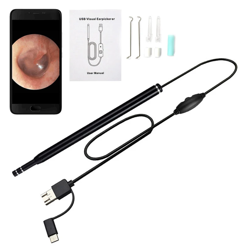 USB Ear Endoscope 3 in 1 Earwax Removal Tool Ear Scope Camera with 6 LED for Android PC OTG Ear pick With dropshipping