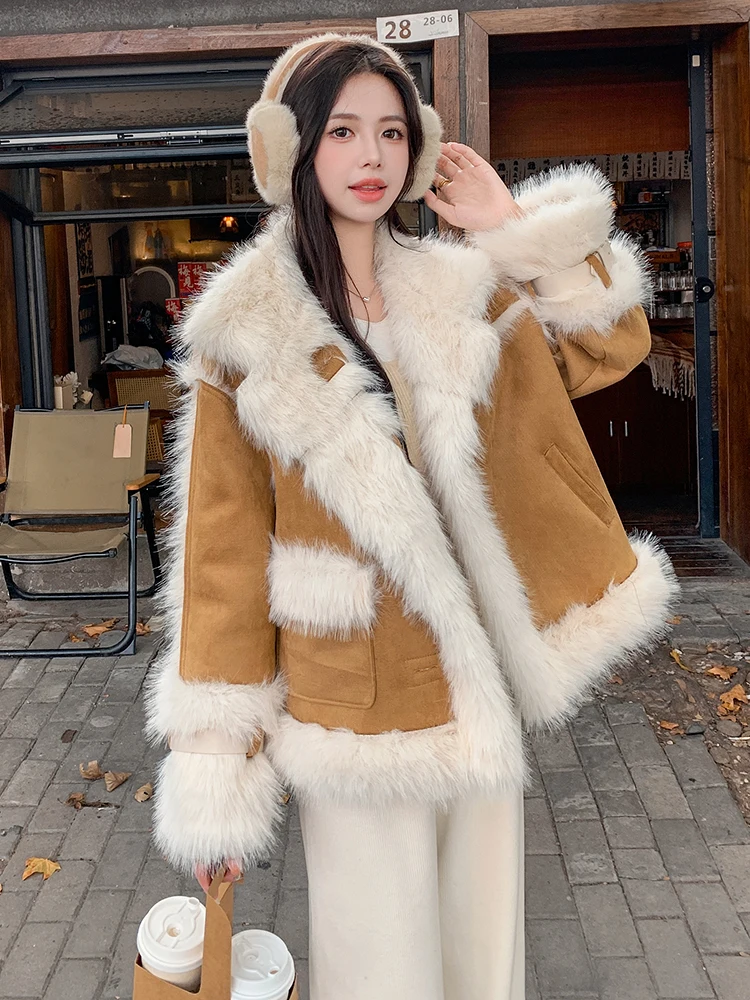 Защита окружающей среды меховая замшевая верхняя одежда женская осень и зима 2024
