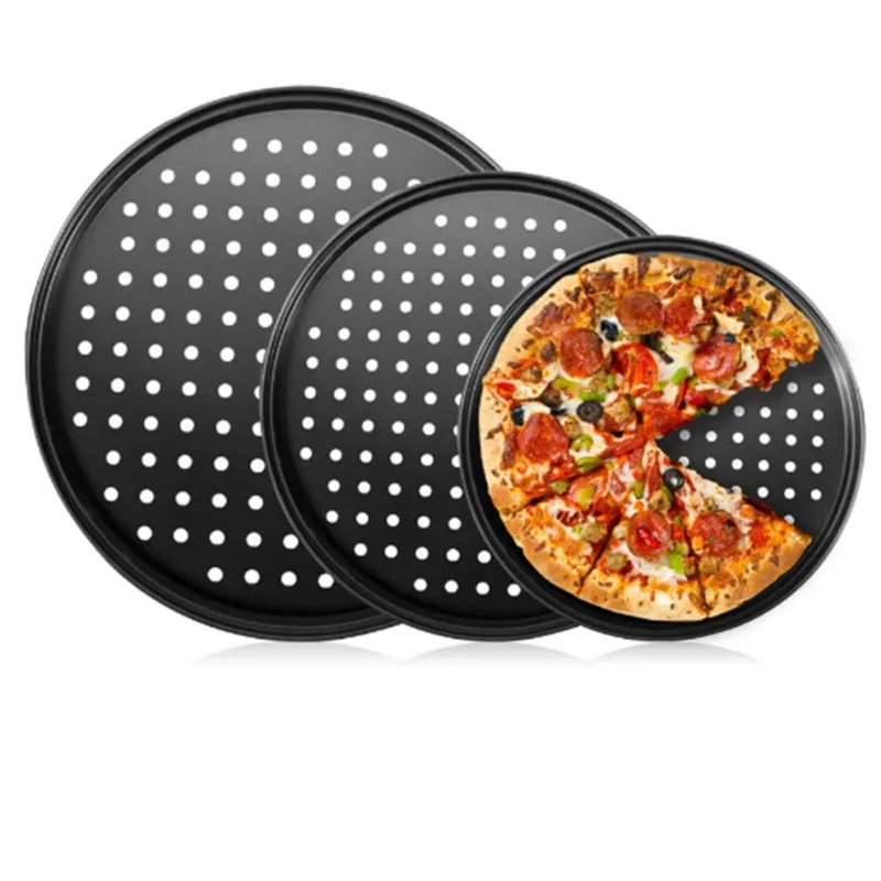 

Nonstick Carbon Steel Pizza Crisper Trays Baking Pan with Holes Round Deep Dish Plate Bakewave Mould Oven For Home Kitchen Tools