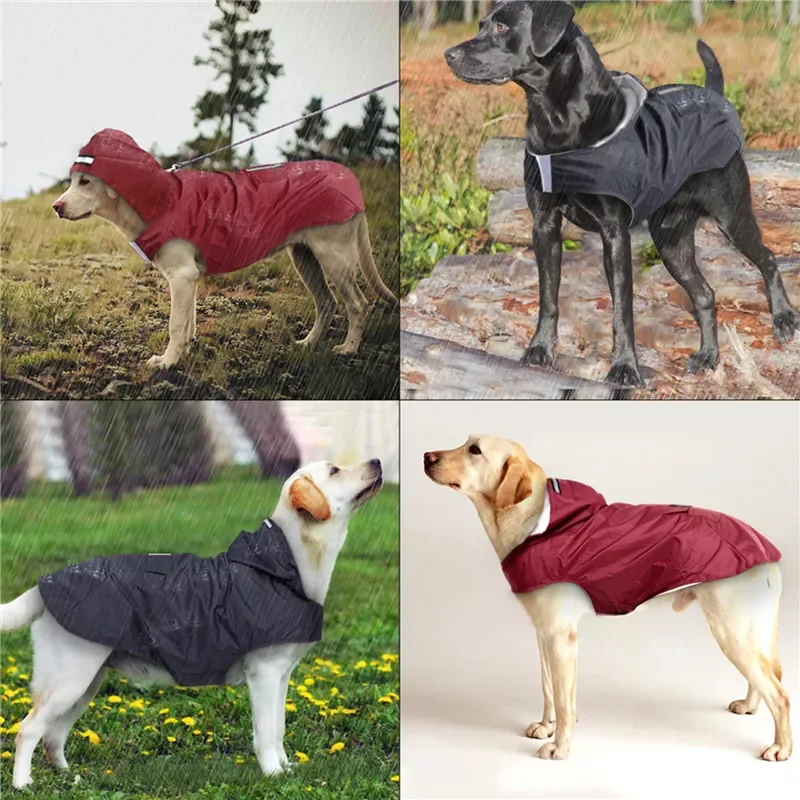 

2022NEW Dog Raincoat Waterproof Hoodie Jacket Rain Poncho Pet Rainwear Clothes with Reflective Stripe for All Sizes Big Puppies