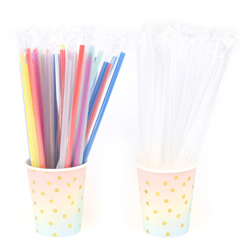 

100Pc Clear Individually Wrapped Drink PP Straws Drink Straws Party Supplies Disposable Plastic Straws Birthday Celebration