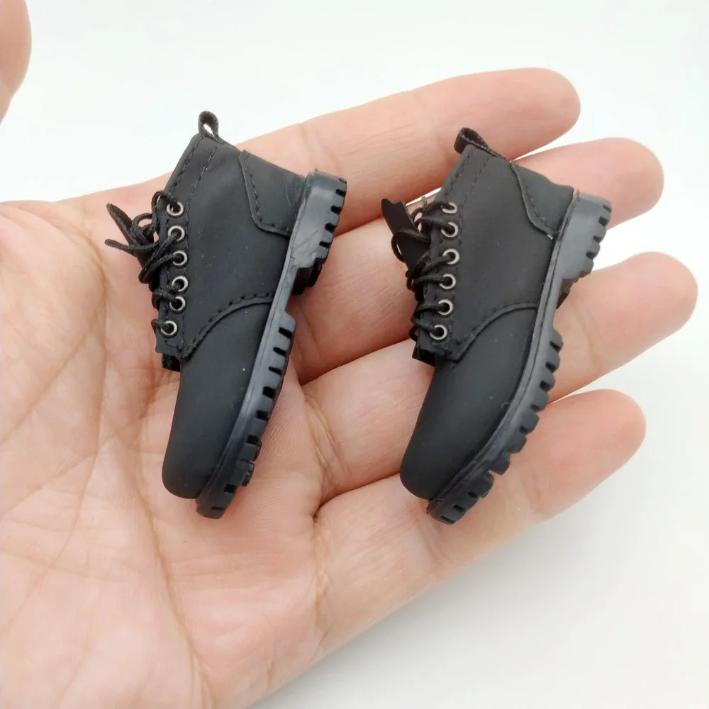 

1/6 Scale Black Trendy Spliced Boots Model Male Solider Lace-up Shoes for 12in Action Figure Detachable Feet 30cm Doll