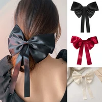 solid color big large satin bow hairpins barrettes for women girl wedding long ribbon korean hair clip hairgrip hair accessories