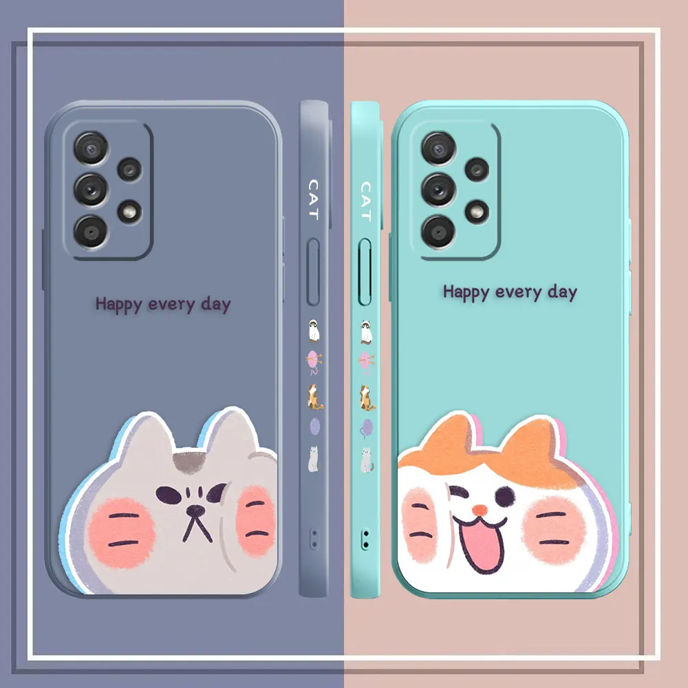 Case For Samsung Galaxy A91 A14 A73 A72 A71 A53 A52 A51 A42 A33 A32 A22 A21S A715F A52S A22S 4G 5G Case Happy Cute Couple Cat