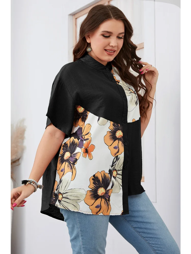 Women's Slim Loose Printed Short Sleeve Top Large Women's New Product plus size feminino