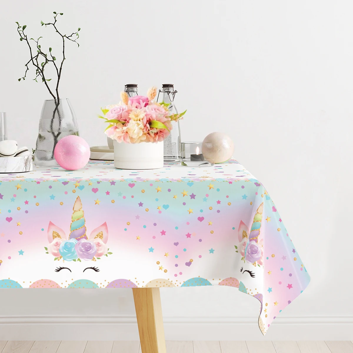 Unicorn Themed Tablecloth Happy Birthday Holiday Party Decorations for Home Table Cover Gender Reveal Baby Shower Supplies
