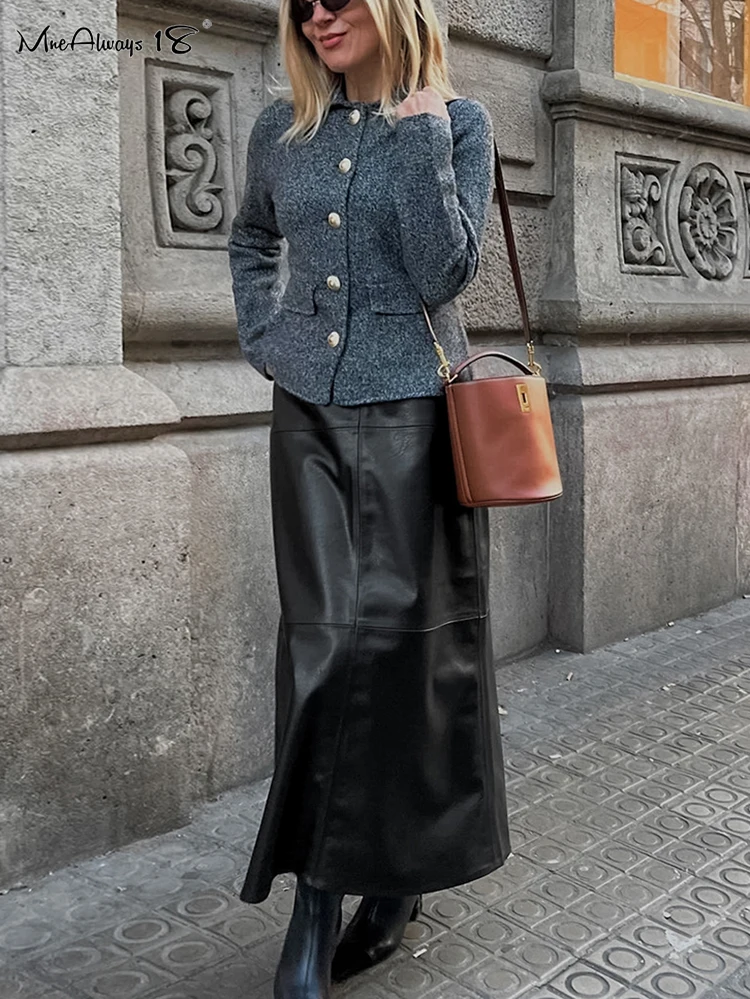 Mnealways18 черная юбка из искусственной кожи длиной до щиколотки женские осенние