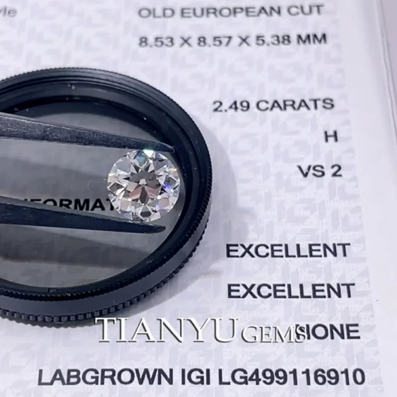 

Tianyu Gems 2.49ct H VS2 OEC Cut Lab Grown Diamond CVD 8.53*8.57*5.38mm IGI Certified White Sparkle Loose Stones Lab Created