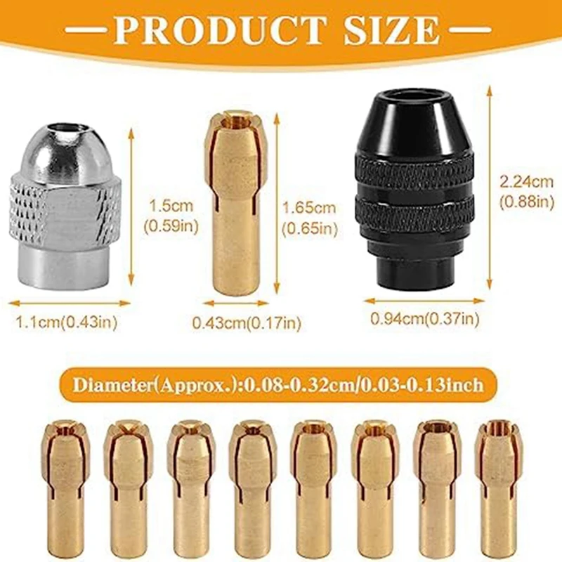 12 шт. 0 8-3 2 мм бесключевой сверлильный патрон набор цанг от 1/32 до 1/8 дюйма сменный