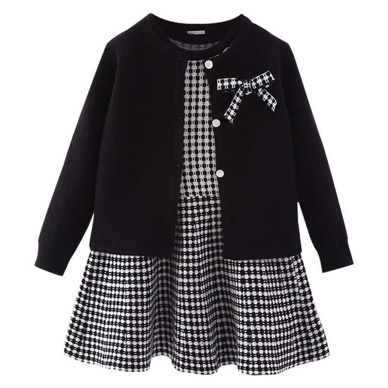 

Autumn Winter Girls Sweater Knitting Long Sleeve Dress Christmas Day Party Girl's Plaid Sweater Coat Plaid Vest Costume Dress