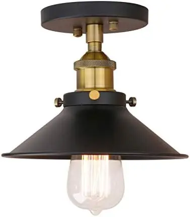 

Ceiling Light with Metal Shade, Farmhouse Ceiling Lamp Fixtures for Hallway Loft Kitchen , Matte Black Semi-Flush Mounted Lighti