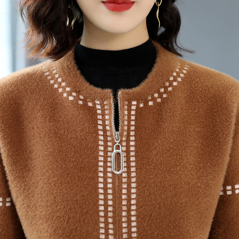 Autumn Winter Female New Imitation Mink Fleece Sweater Coat Women Loose Thickened Knitted Cardigan Women's Top Short Small Coat