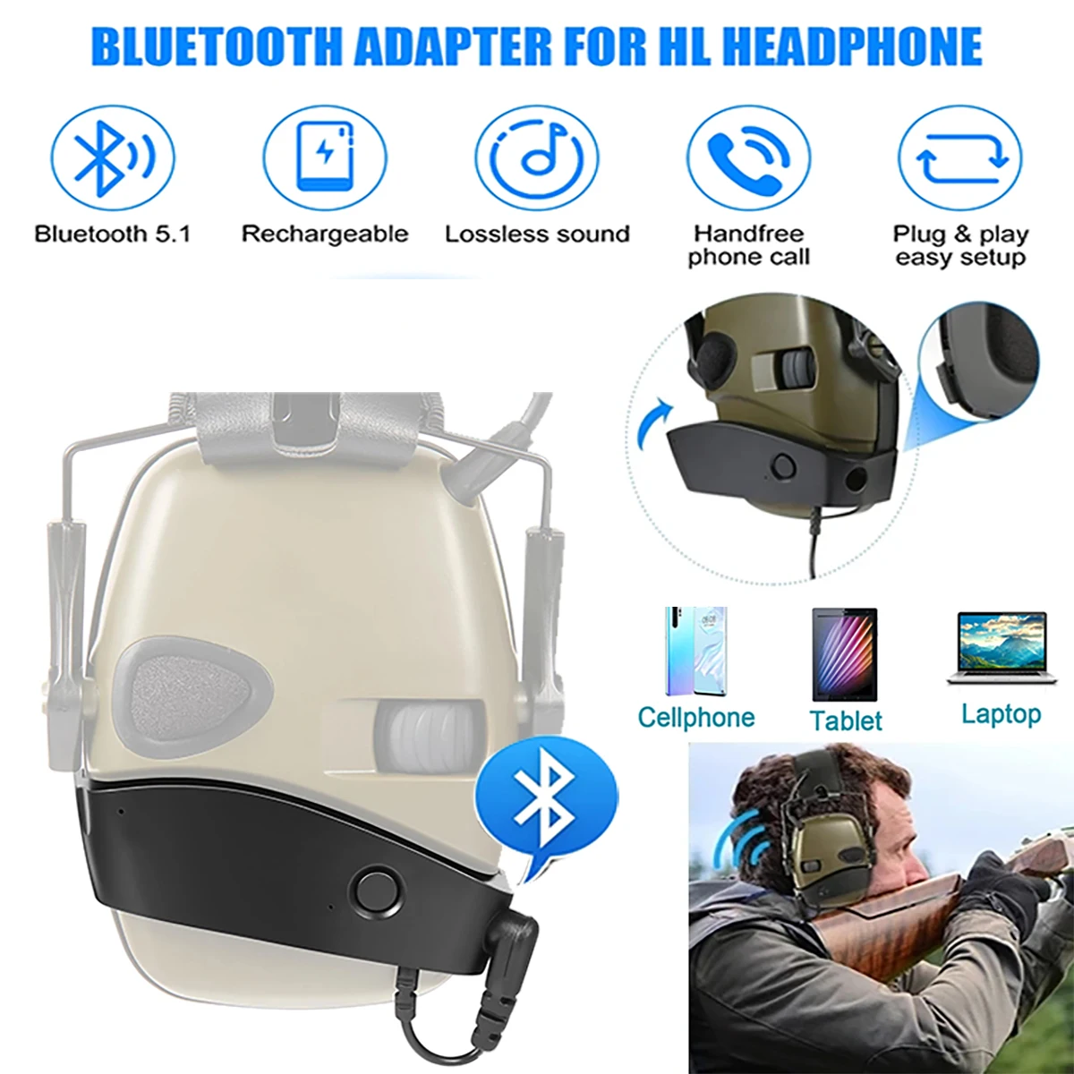 

Hot Sale Honeywell Howard Wright Shooting Earmuffs 5.1 Bluetooth Adapter Converts Wired Headphones to Wireless Headphones