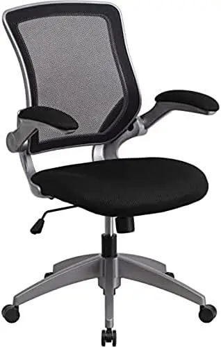 

Вращающийся эргономичный офисный стул со средней спинкой и серой рамкой, с вертлюжкой, мягкий для настольных геймеров, наколенник