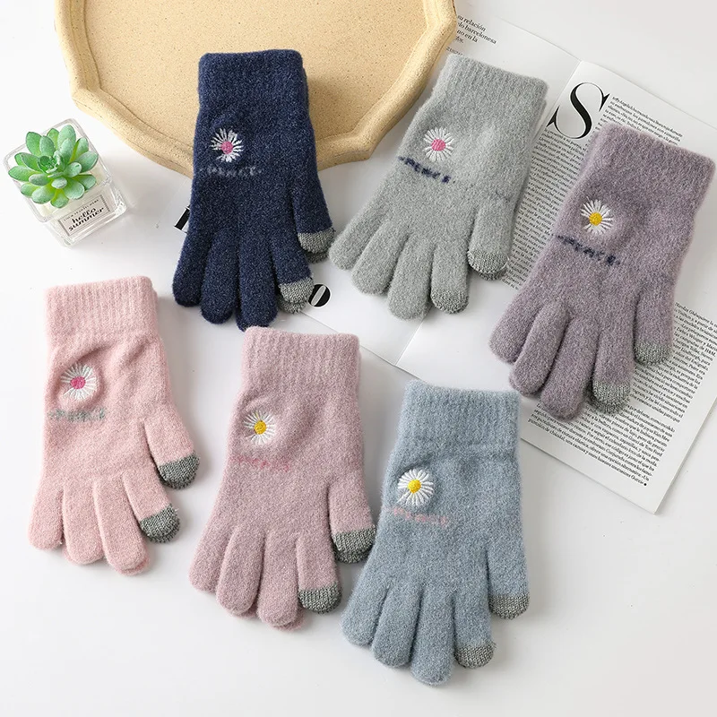 

Kids Girls Boys Knitted Gloves Winter Warm Cartoon Outdoor Cute Cats Mittens