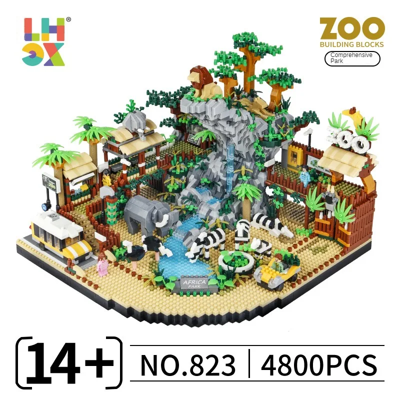 

Zoo-Desert Park Building Blocks 823 Zebra Lion Elephant Building Model Micro Particle Assembling Building Blocks Hands-On Toys