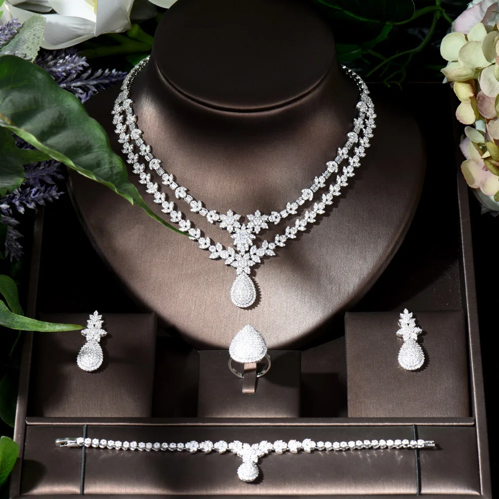 Fashion Fashion Nigeria Bridal Jewelry Sets 4pcs Necklace and Earring Jewelry for Women Party parure bijoux femme mariage N-1214