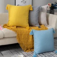 home decorative cushion cover pure color cotton hemp tassel pillow case for sofa seat simple art style square pillowcase 45x45cm