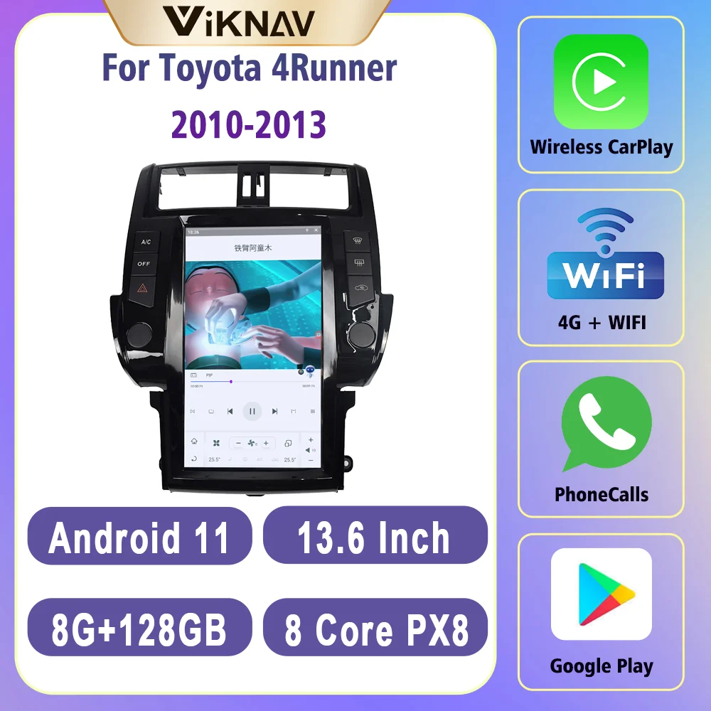 

128GB 13.6Inch Carplay Radio For Toyota 4Runner 2010-2013 Android 11 Navigation GPS Touch Screen DVD Player Auto Accessoires 4G