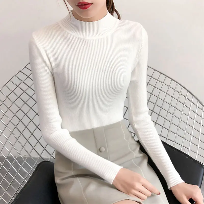 

Women's Long-Sleeved Korean Elegant Fashion Pullover Knitted Sweater Top Autumn Winter Inner Wear Slim-Fit Mock Neck Sweater Z31