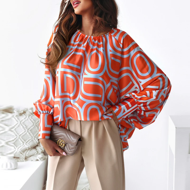 Женская шифоновая блузка с длинным рукавом-фонариком и круглым вырезом |