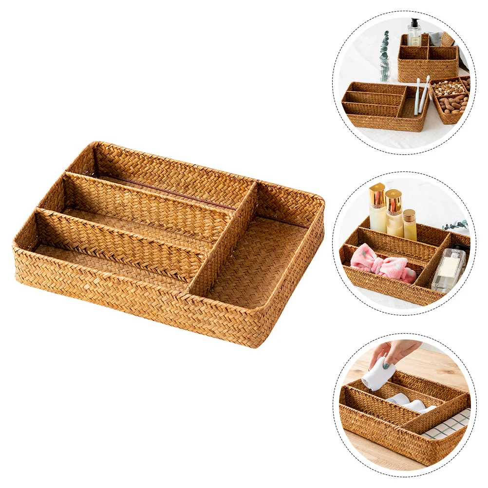 

Organizer Basket Drawerflatware Holder Silverware Cutlery Tray Baskets Storage Rattanwoven Kitchen Utensil Wicker Utensils