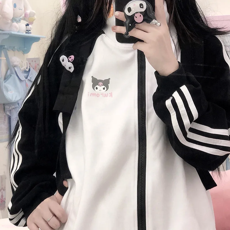 

Sanrio Kawaii мультяшный принт Hello Kitty Kuromi хлопковая куртка весна осень милая девочка Y2K комбинированная бейсбольная форма