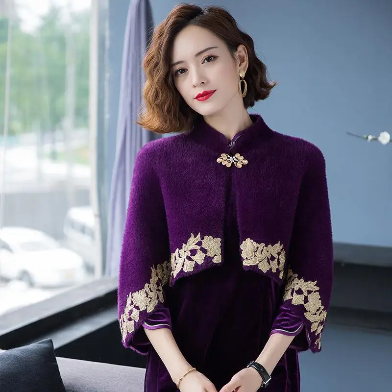 Женское вечернее платье-пончо с повседневной шалью осенне-зимнее пальто принтом