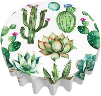 watercolor plants cactus round tablecloth 60 inch washable polyester table cloth water resistant spill proof table cover