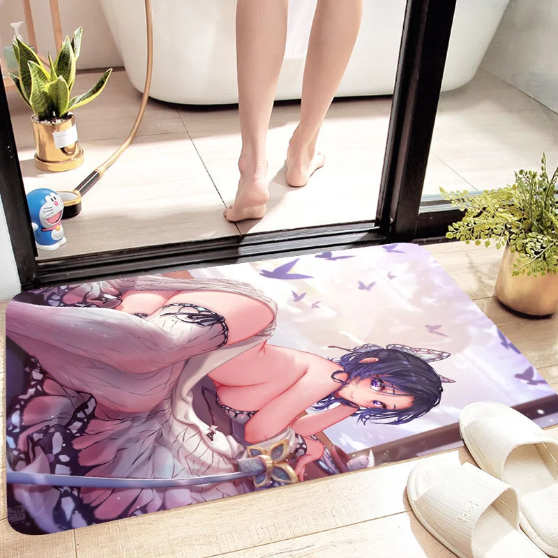 

Hallway Indoor Mat Entrance Bathroom Carpet Washable Flannel Rug Decoration Anime Kamado Nezuko Bath Mats Lounge Rug Prayer Rug